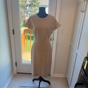 J Crew Dress Size 4 Tall Beige Dress Wool Pencil Dress Short Sleeve Lined Career